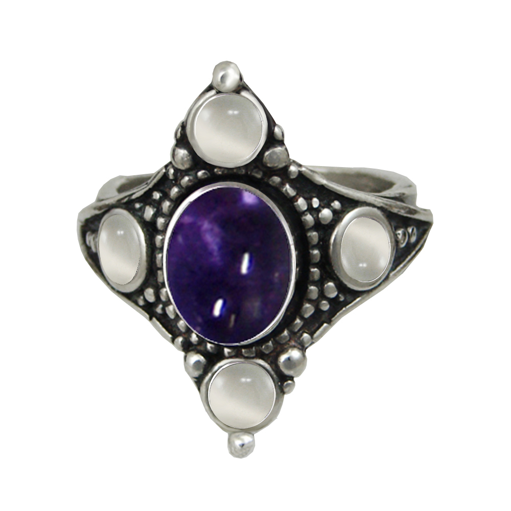 Sterling Silver Renaissance Queen's Ring With Iolite And White Moonstone Size 9 Sterling Silver Renaissance Queen's Ring With Iolite And White Moonstone Size 9